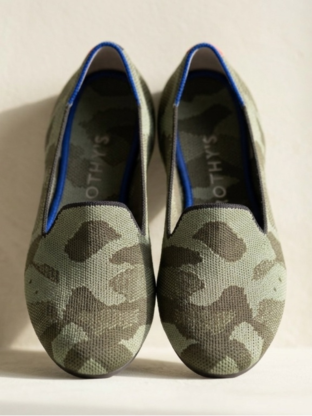 Rothy’s The Loafer Green Camo Knit Washable Slip On Flat Comfort Shoe Size 7.5